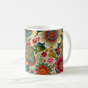 Bloem bruin paars oranje cottagecore Patroon Koffiemok