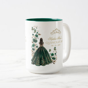 Bloem Butterfly Groen Gouden Tiara Quinceañera Tweekleurige Koffiemok