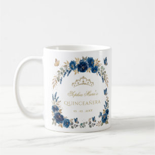 Bloem Butterfly Navy Gouden Tiara Quinceañera Koffiemok