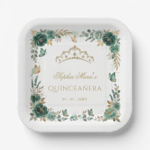 Bloem Butterfly Smaragd Gouden Tiara Quinceañera Papieren Bordje