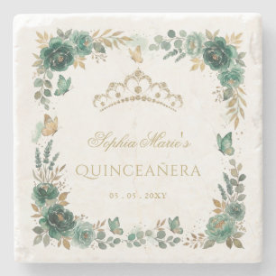 Bloem Butterfly Smaragd Gouden Tiara Quinceañera Stenen Onderzetter