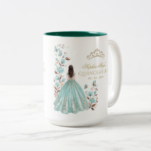Bloem Butterfly Turquoise Gouden Tiara Quinceañera Tweekleurige Koffiemok