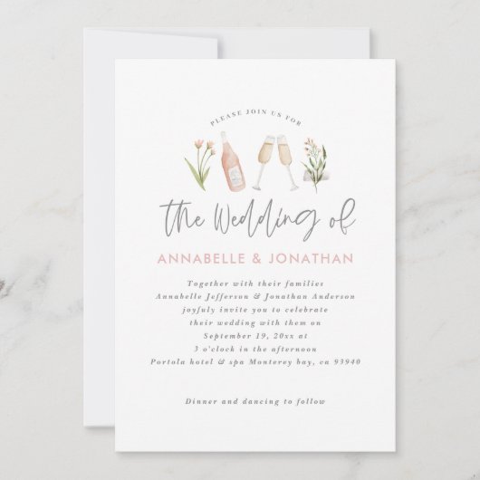 bloem champagne moderne script bloemen aankondiging (Voorkant)