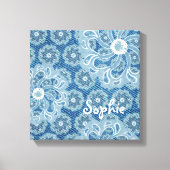 Bloem & denim vervaagd aqua vierkant canvas wrap (Voorkant)