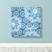 Bloem & denim vervaagd aqua vierkant canvas wrap afdruk (Insitu (Houten vloer))