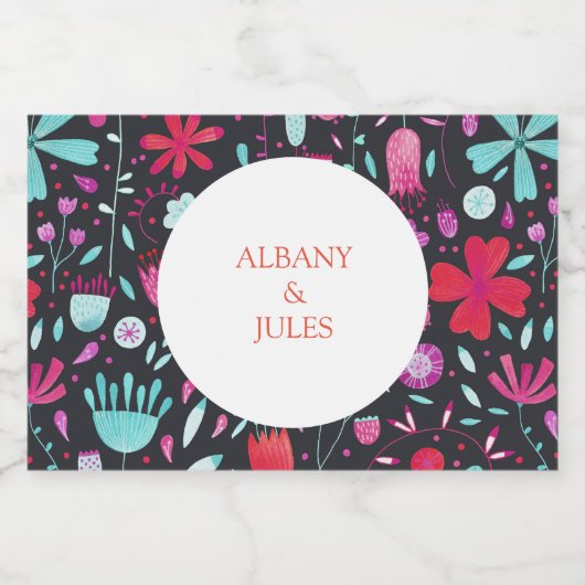 Bloem donkere Waterverf Sparkling Wijnetiket (Enkel label)