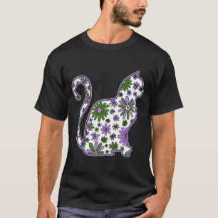 Bloem doodle kat LGBTQ+ Genderqueer Pride Vlag T-shirt