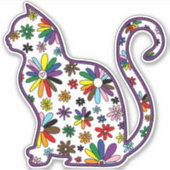 Bloem doodle kat LGBTQ+ Rainbow Progress Pride Fl Sticker (Voorkant)