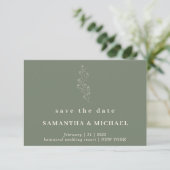 Bloem Elegant Sage Green Indie Save date Weddensch Kaart (Staand voorkant)