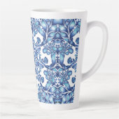 Bloem- en bladmandala in blauwvintonijn latte mok (Rechts)