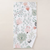 Bloem- en bladpatroon in tropisch groen en roze badhanddoek (Badhanddoek)
