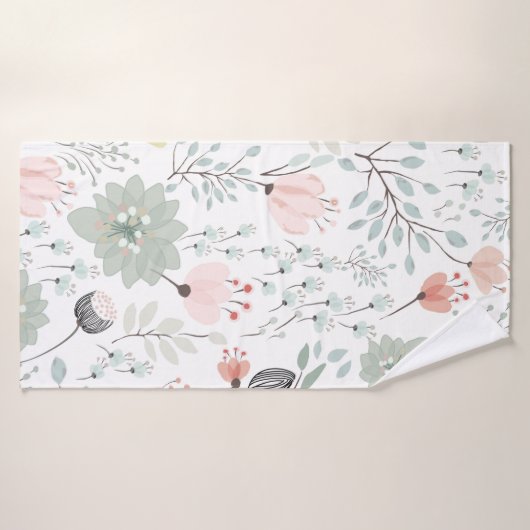 Bloem- en bladpatroon in tropisch groen en roze badhanddoek (Badhanddoek)