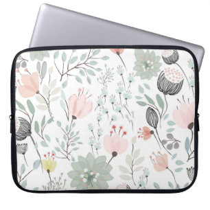 Bloem- en bladpatroon in tropisch groen en roze laptop sleeve