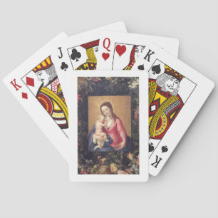 Bloem- en fruitkrans met Maria en Kind Pokerkaarten