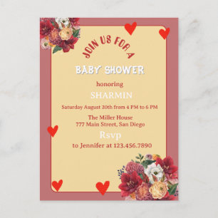 Bloem- en Hart Baby Shower Uitnodiging