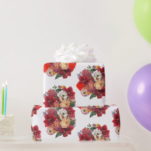 Bloem- en Hart Romantisch Bloemontwerp Cadeaupapier