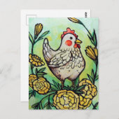 Bloem en kip illustratie kippen briefkaart (Voorkant / Achterkant)
