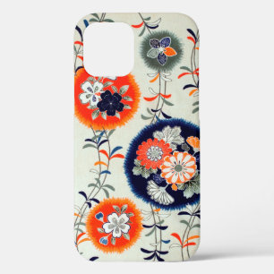 Bloem- en lederpatroon, Japans ontwerp iPhone 12 Hoesje