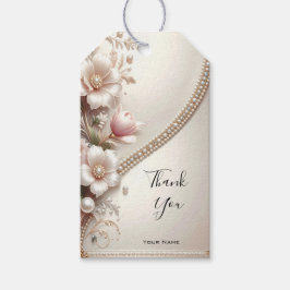 Bloem- en parelversiering cadeaukaart cadeaulabel