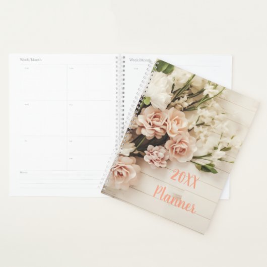 Bloem en roos boeket op rustiek hout planner (Display)