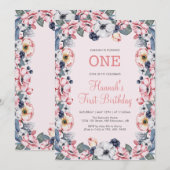 Bloem en roze | Eerste eerste meisjesfeest Kaart (Voorkant / Achterkant)