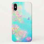 Bloem en vlinder bloemenveer blauw roze Case-Mate iPhone case (Achterkant)