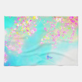 Bloem en vlinder bloemig schattig lente blauw roze theedoek (Horizontaal)