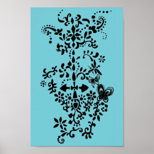 Bloem en Vlinder Dandy Doodle Poster