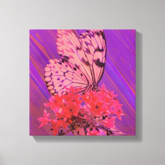 Bloem en vlinder in roze en Paarse Canvas Afdruk (Voorkant)