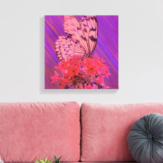 Bloem en vlinder in roze en Paarse Canvas Afdruk (Insitu (Woonkamer))