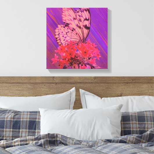 Bloem en vlinder in roze en Paarse Canvas Afdruk (Insitu (Slaapkamer))