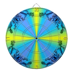 Bloem en vlinder op blauwe gele regenboog dartbord