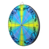Bloem en vlinder op blauwe gele regenboog dartbord (Voorkant Rechts)