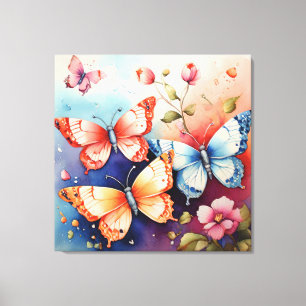 Bloem- en vlinderkunstprint chic canvas afdruk