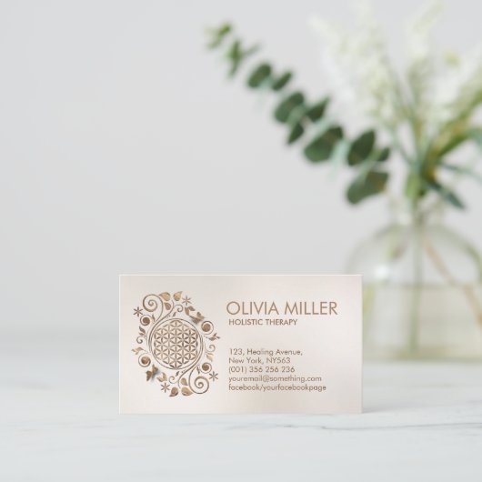 Bloem- en wervelkolom pastaelgoud op parels visitekaartje (Staand voorkant)