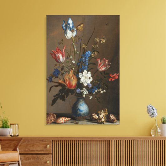 Bloem en Zeeschelpen Stilleven Verhelderd Canvas Afdruk (Insitu (Woonkamer))