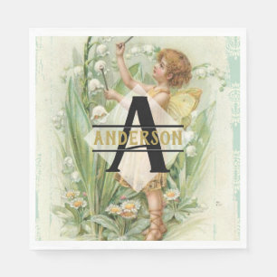 Bloem Fee Sneeuwklokjes Vintage Kunst Monogram Naa Servet