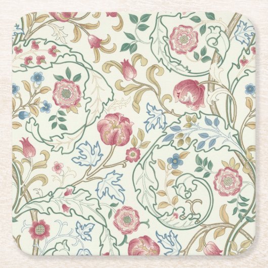 Bloem, Floral Pattern, William Morris Vierkante Kartonnen Onderzetter (Voorkant)