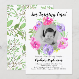 Bloem Foto Meisje Babys 1e Verjaardagsfeest Kaart