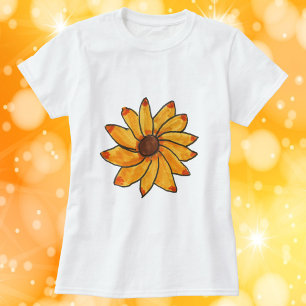 Bloem Geel Hand getrokken Marker Inkt T-shirt