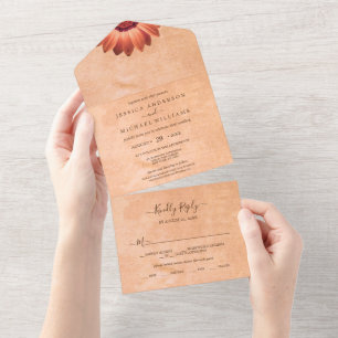 Bloem Gerbera op Abstracte perzik bruiloft All In One Uitnodiging