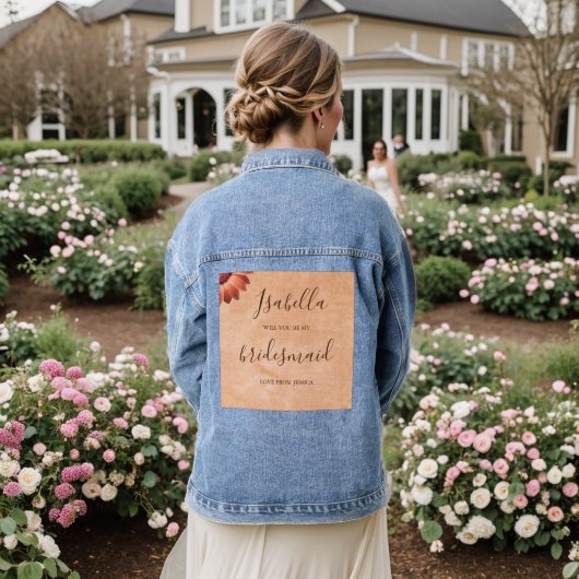 Bloem Gerbera op Abstracte perzik bruiloft Denim Jacket (Huwelijk Achterkant)