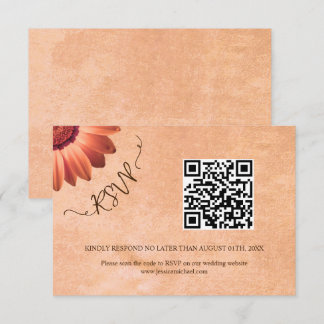 Bloem Gerbera op Abstracte perzik bruiloft RSVP Kaartje