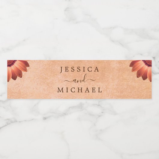 Bloem Gerbera op Abstracte perzik bruiloft Waterfles Etiket (Enkel label)