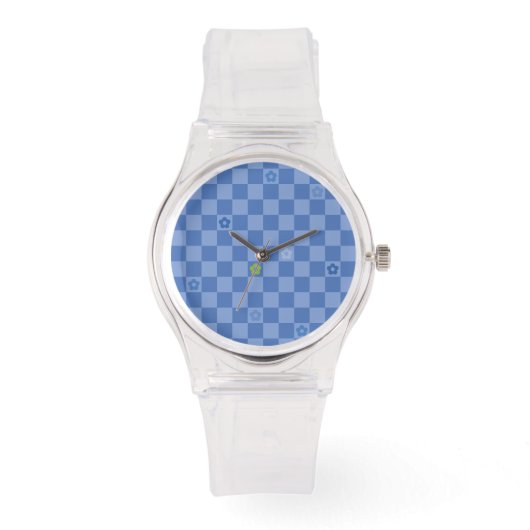 Bloem Geruit Patroon No. 01 - Lichtblauw Horloge (Voorkant)