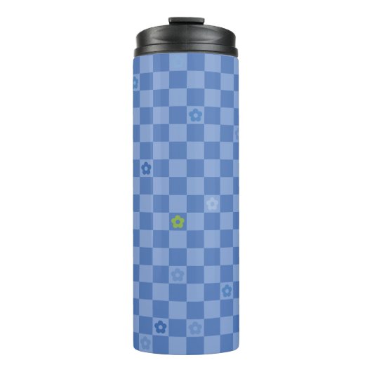 Bloem Geruit Patroon No. 01 - Lichtblauw Thermosbeker (Voorkant)