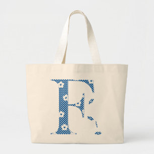 bloem gevarieerde letter F (blauw en stip) Grote Tote Bag