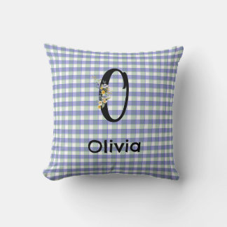 Bloem gingham blauw groen patroon Monogram Kussen