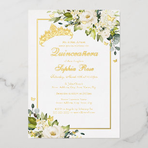 Bloem Gouden Vlinder Quinceanera  Folie Uitnodiging