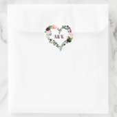 Bloem haard krans MONOGRAM boho burgundy Ronde Sticker (Tas)
